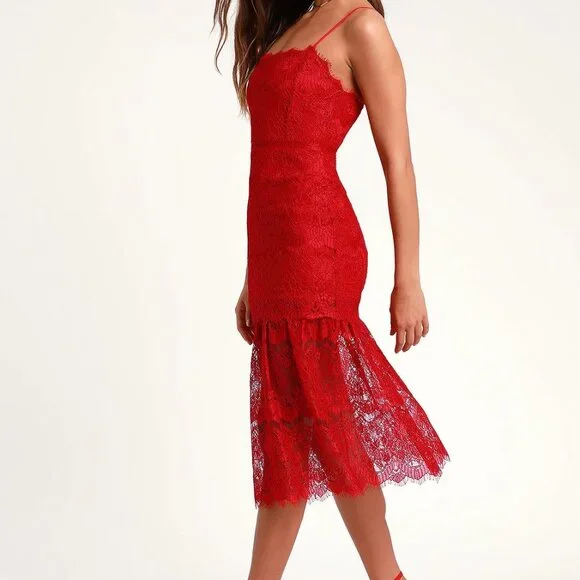Lulus | Dresses | Wagner Red Lace Sleeveless Midi Dress | Poshmark